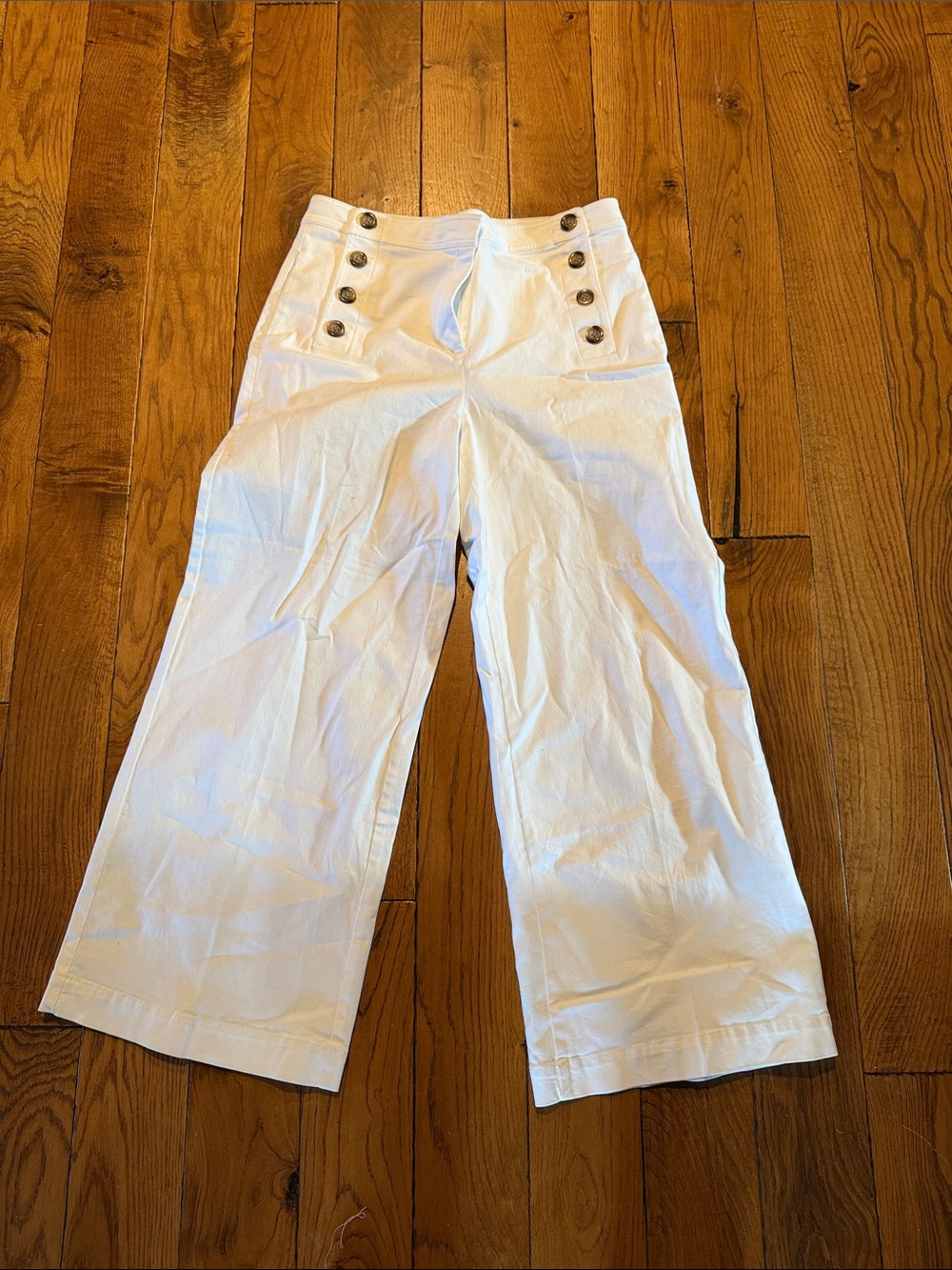 White Wide-Leg women’s Pants with Button Detail Ann Taylor